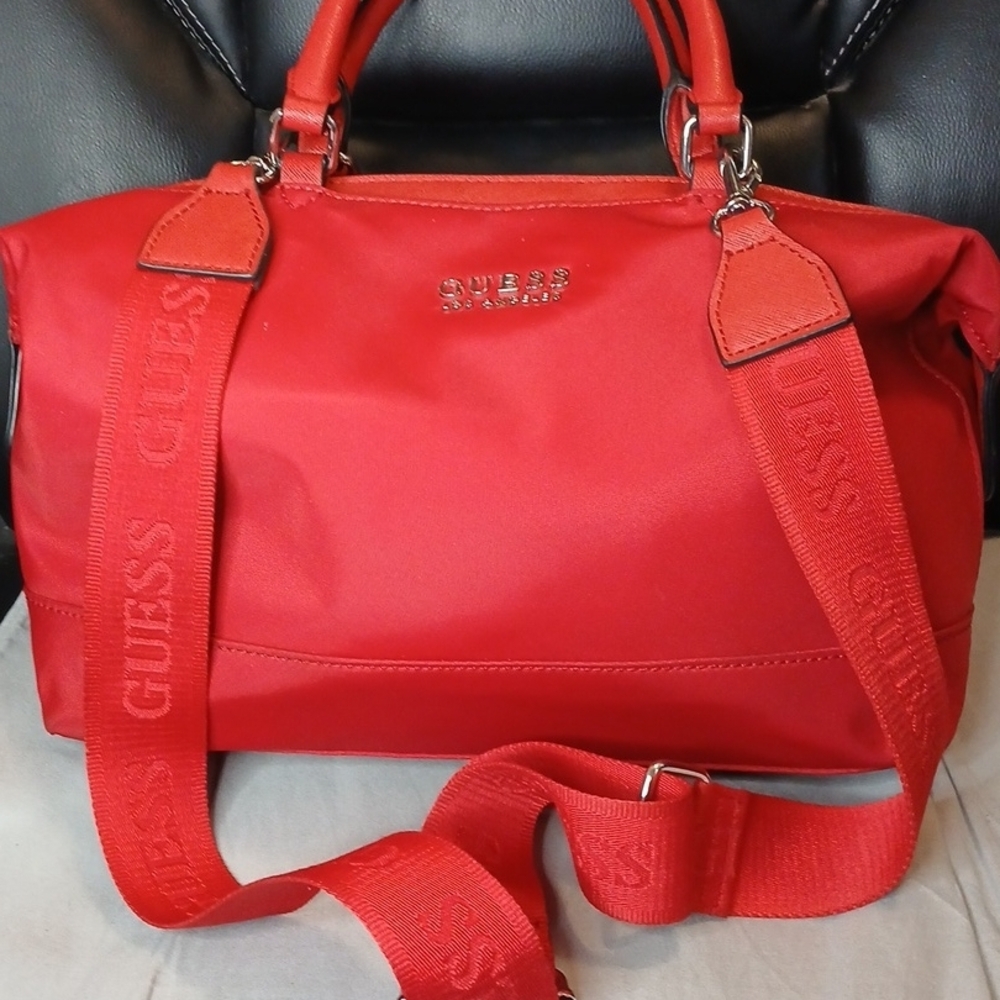 Guess Red Nylon Satchel with Logo Detail